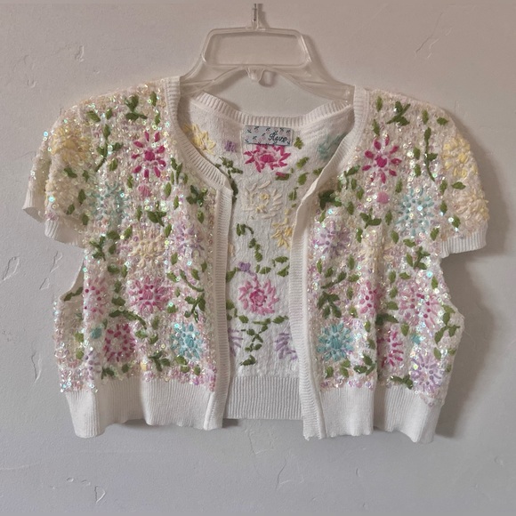 🆕 Sequin Floral Short Sleeve Cardigan - Picture 1 of 8